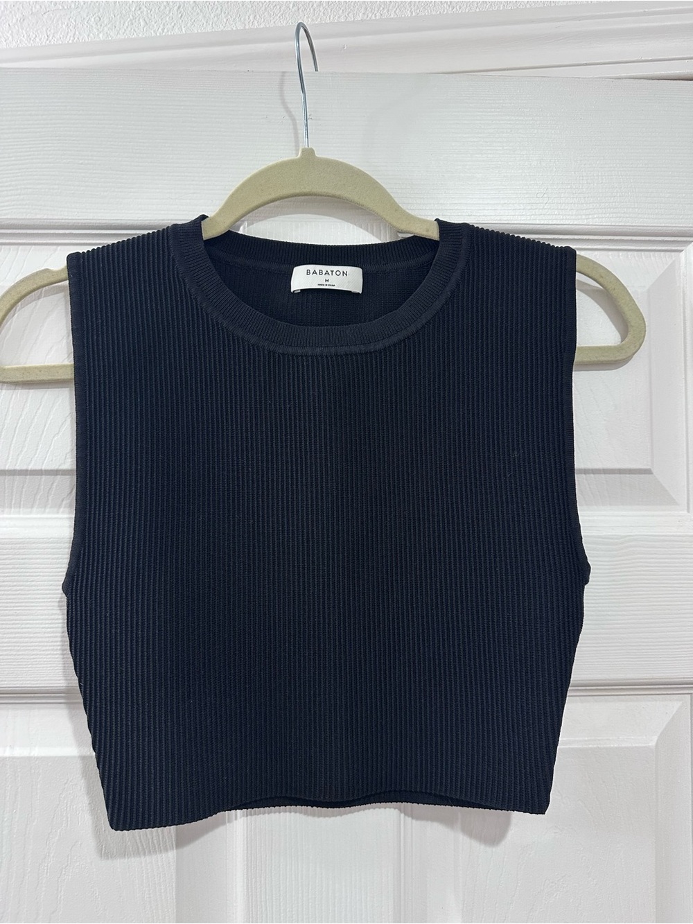 Babaton Black Ribbed Crewneck Crop Tank
